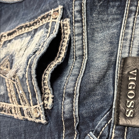 Vigoss Dublin Skinny Jeans Size 16 x 28 Raw Frayed Hem Embellished Distressed - Picture 11 of 14